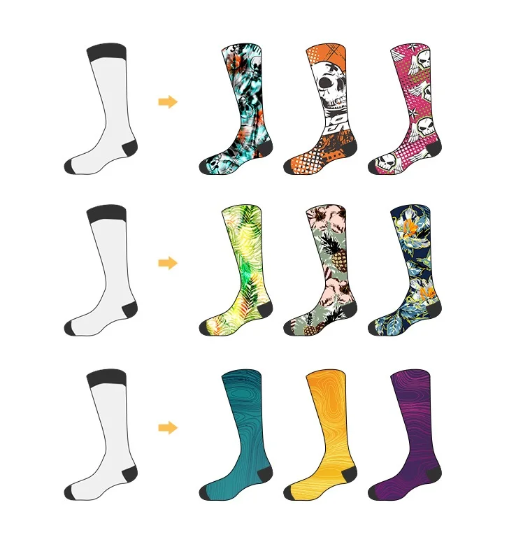 Pattern Custom Fashion Terry Crew 3D 360 Printing Compression Custom Logo, Gym Colorful School Socks