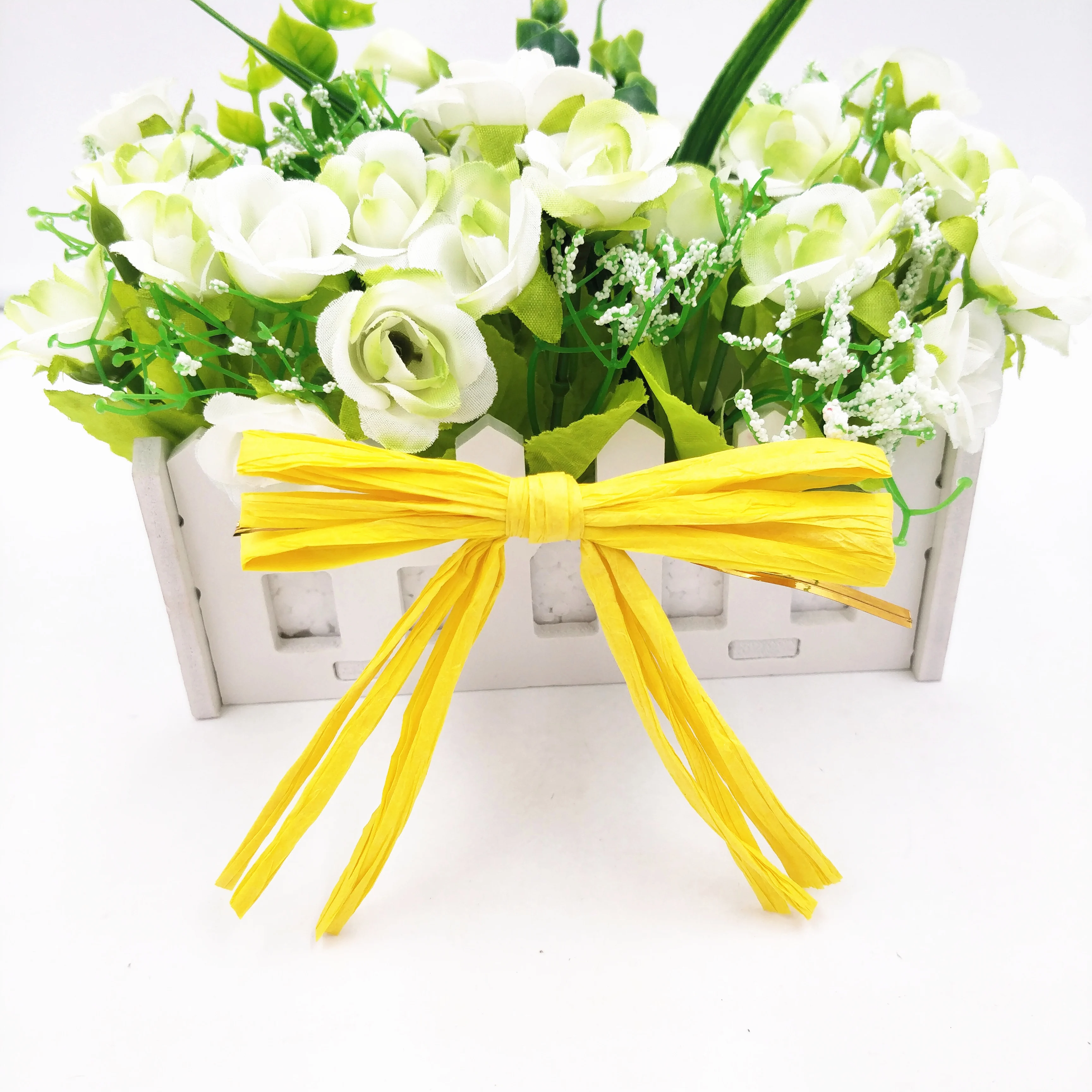 
decorative paper raffia ribbon bow tie with gold wire for gift wrap 