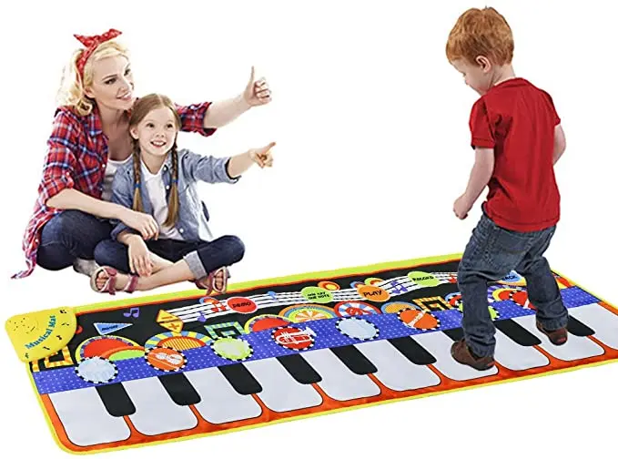 Musical Piano Mat 10 Keys Piano Keyboard Play Mat Portable Musical Blanket Build-in Speaker & Recording Function for Kids