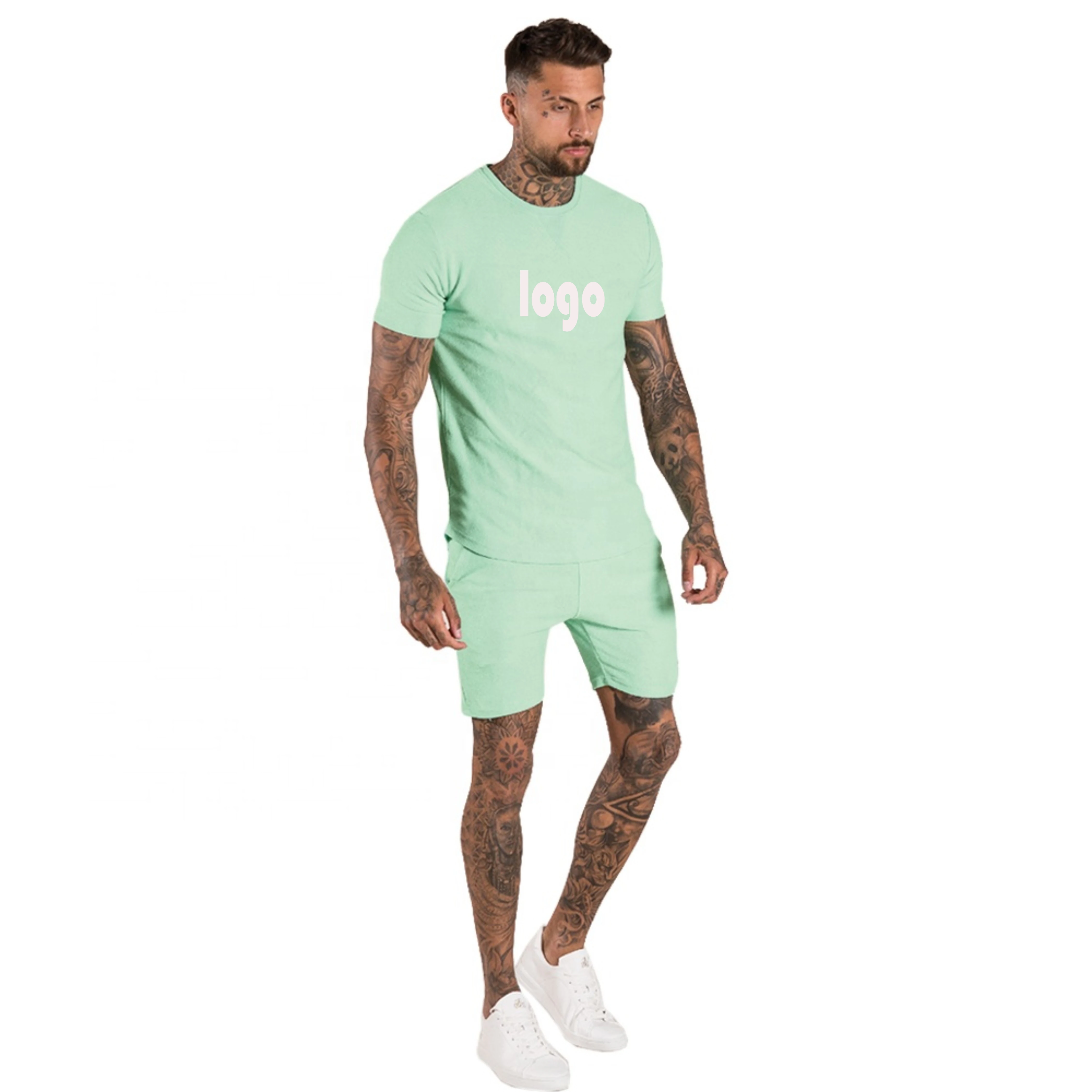 2022 Custom men summer 2 piece short tshirt set unisex blank t-shirt shorts sets cotton oversized