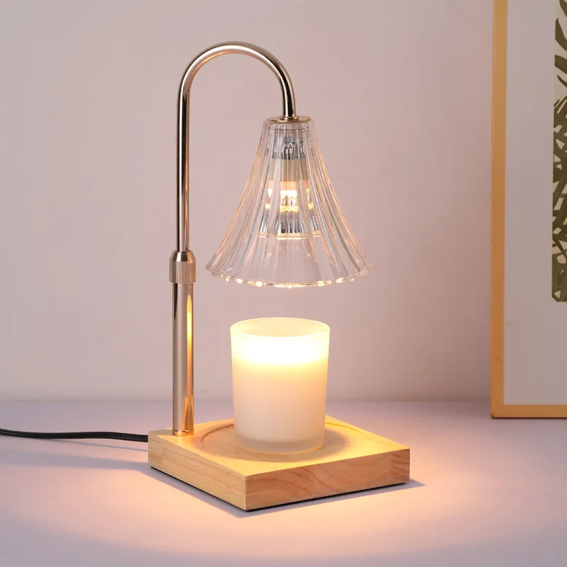 Modern Luxury Wooden Wax Melting Lamp Glass Lamp With Dimmer Timer Adjustable Wooden Candle Warmer Lamp