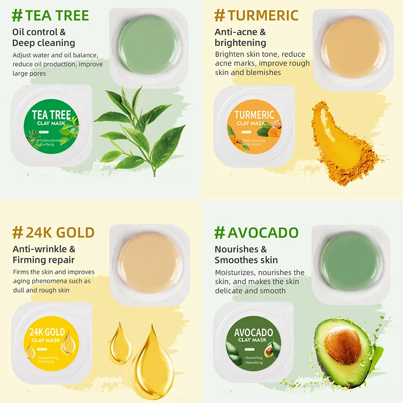 Multi-function Korean Skincare Natural Clay Mask Facial Mask Green Tea/Rose Mud Mask Private Label for Face and Body