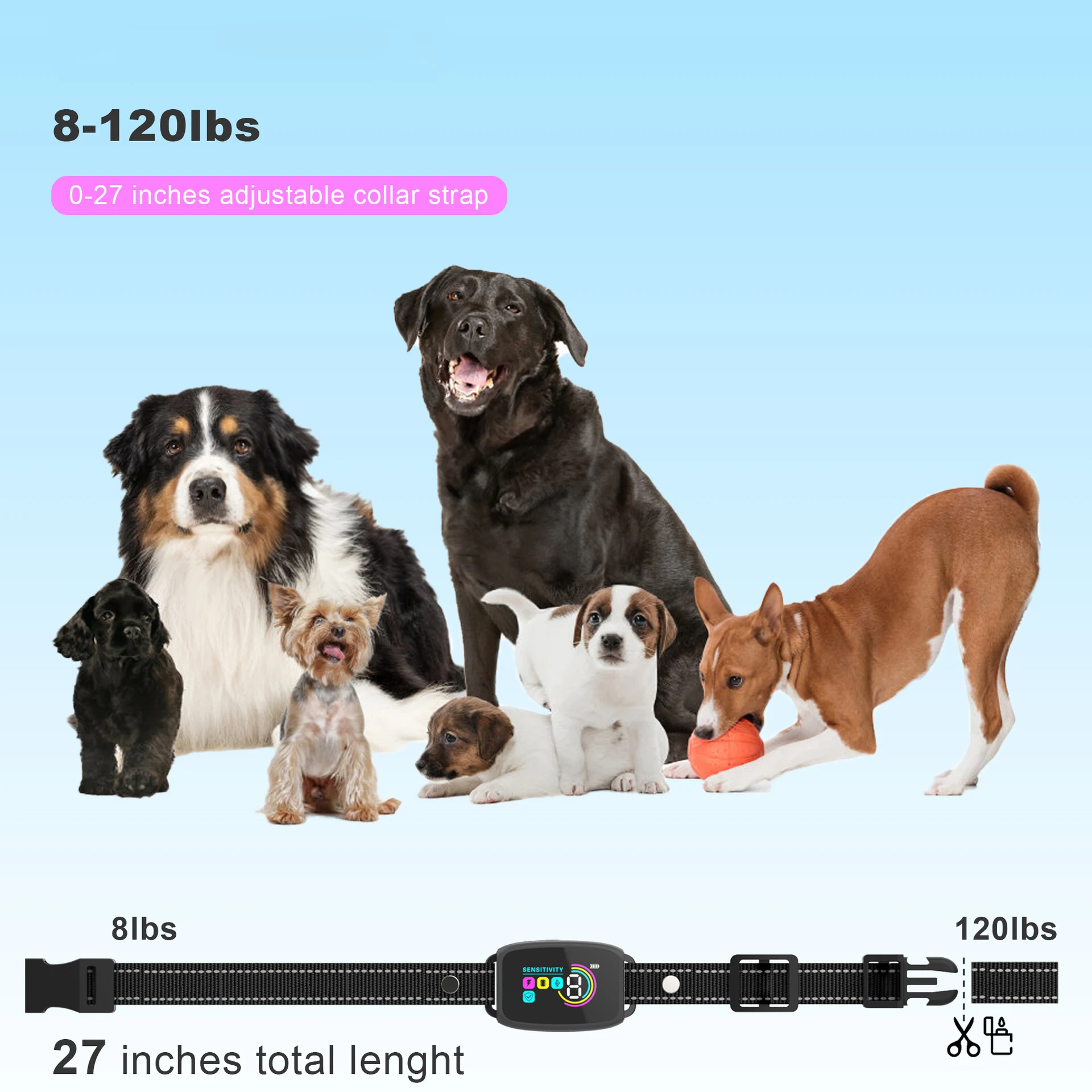 New Smart Automatic Anti Barking Dog Collar HD Digital Display IP67 Waterproof Dog Rechargeable Bark Stop Collar