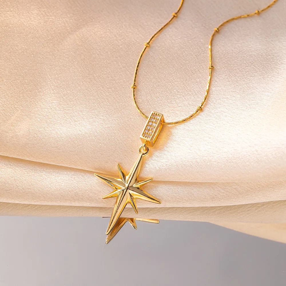 Temperament Stain Steel Pendant Chain 18K Gold North Star Necklace Star Signet Necklace Gold Polaris Star Pendants Necklaces