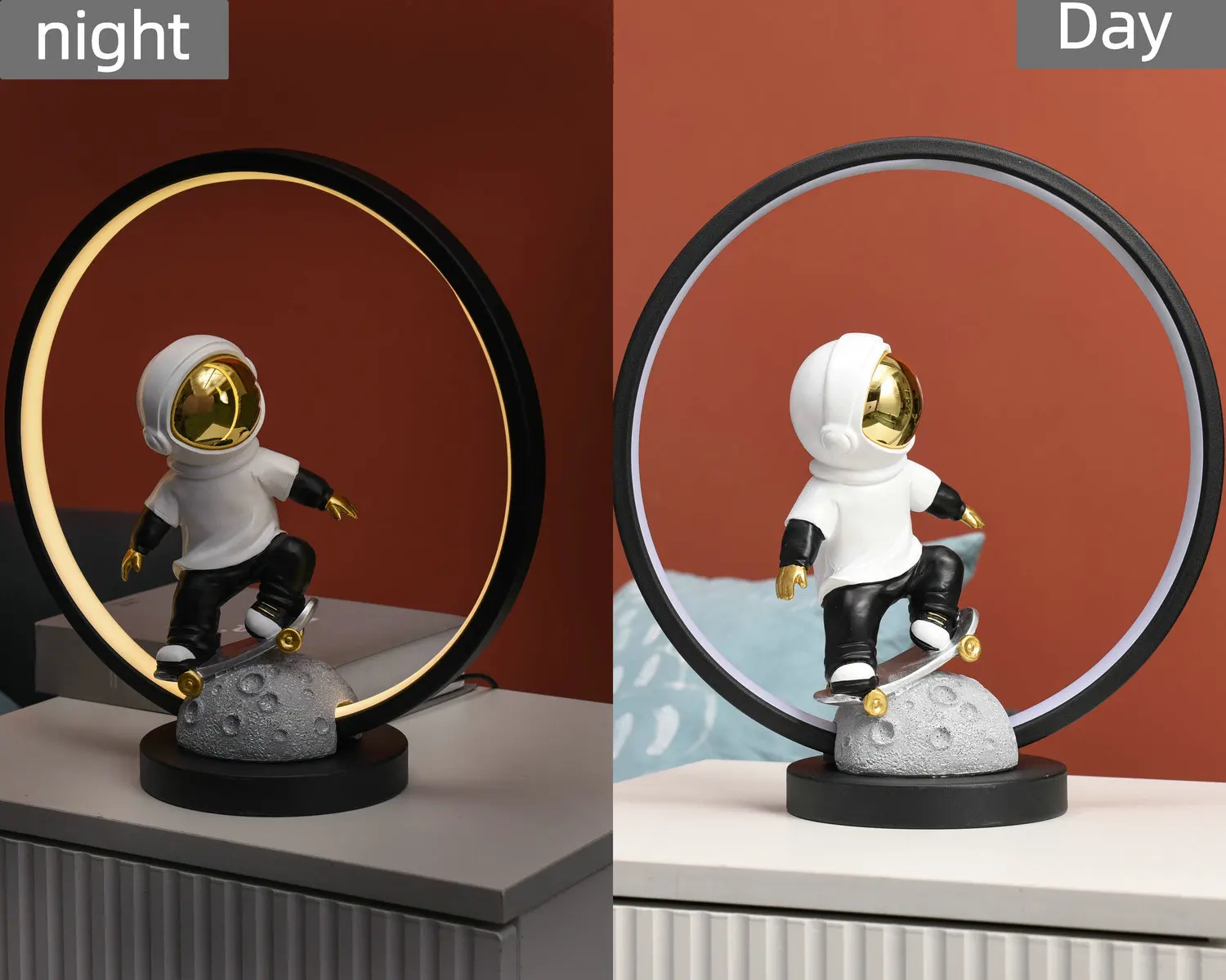 3pcs MOQ USB cable resin decorative astronaut figurine night light 3D space man statue LED table lamp home decor