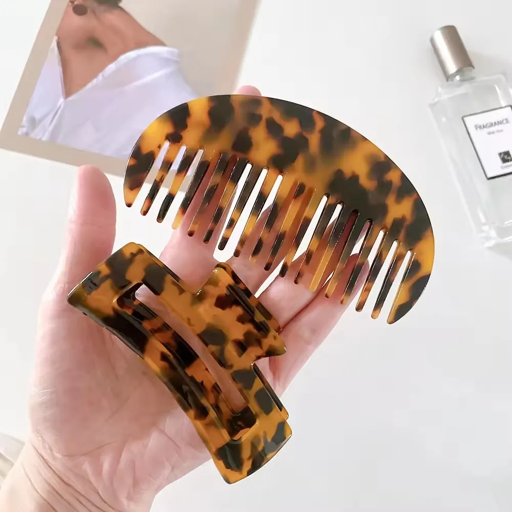 LIFENG wholesale 2Pcs/set Tortoiseshell Acetate Anti-Static Comb and Hair Claw clip For Women Hair Product