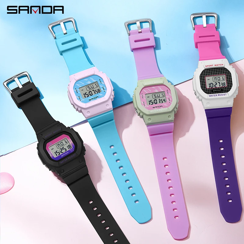 SANDA 393 Student Sport Watches Men Ladies Digital Watch 5bar Waterproof Countdown Date LED Electronic Wristwatch Clock Gift
