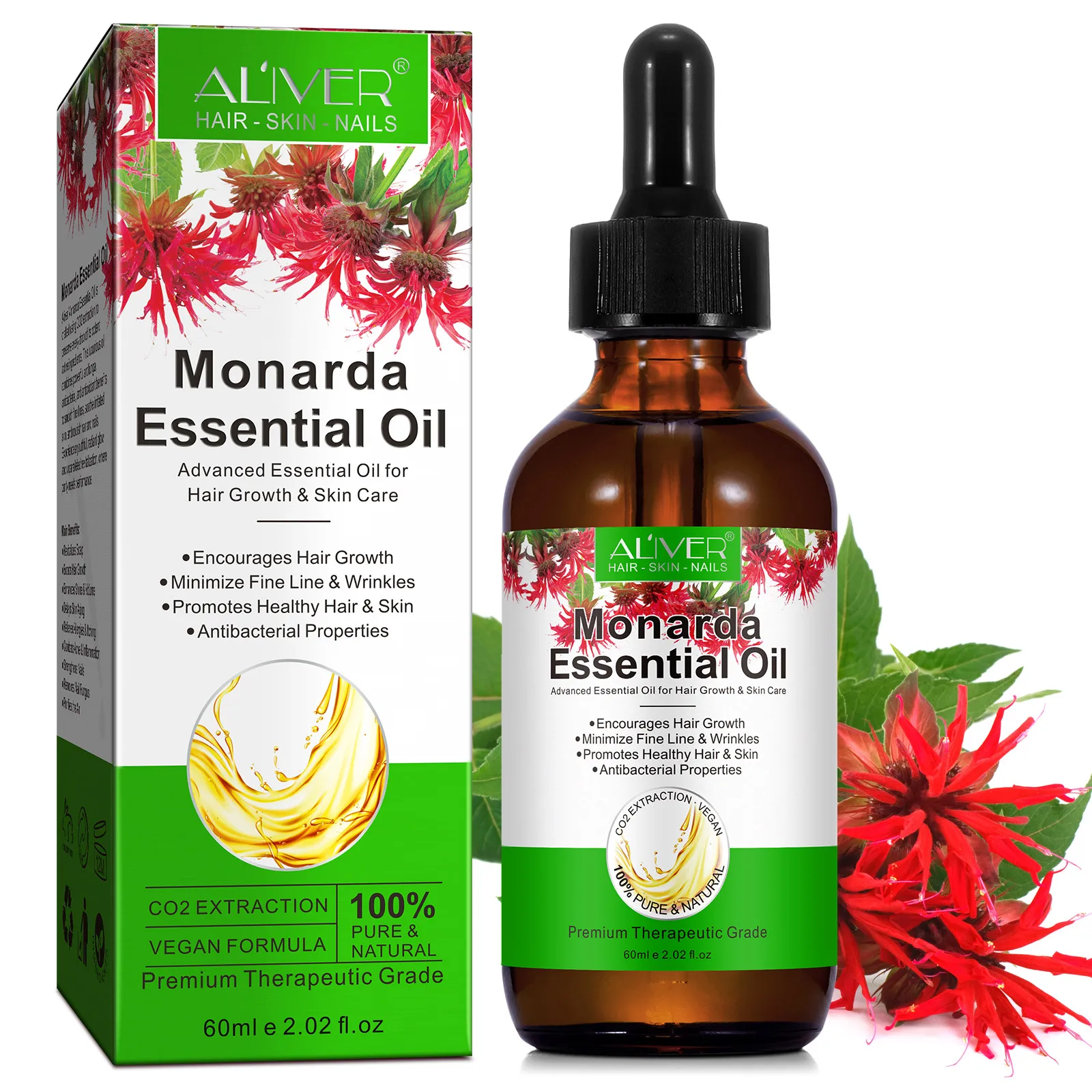 ALIVER 60ml Pure Natural Advanced Essential Oil Delays Skin Aging Monarda Essential Oil For Hair Growth & Skin Care