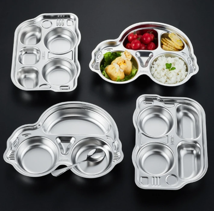 Stainless steel Food Tray for Kids Kindergarten Food Plate Children Food Bowl Dinner Divided Plate Baby Dinnerware Dishes Plate