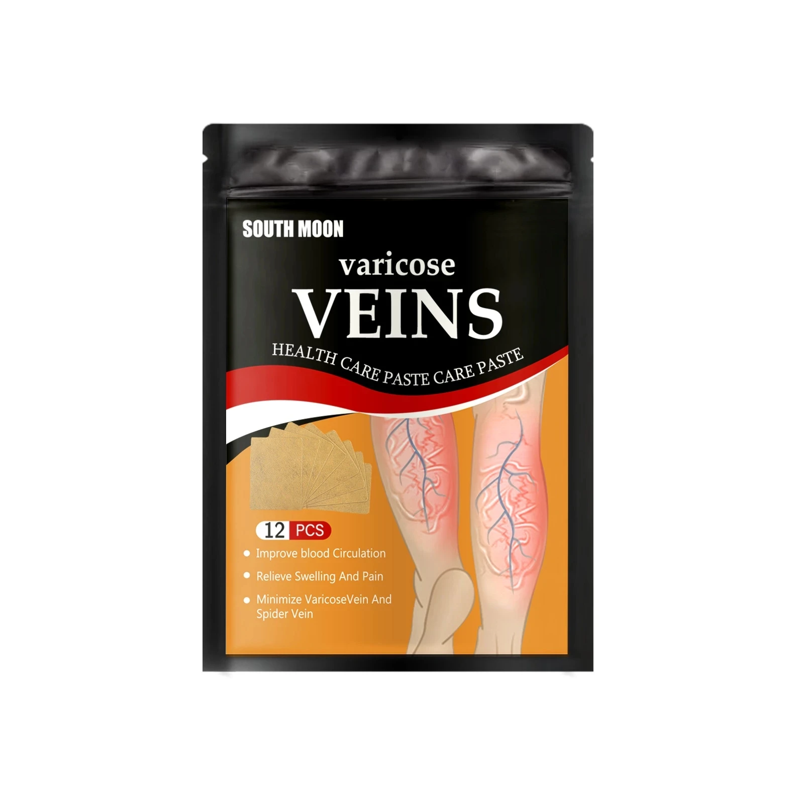 South Moon Varicose Vein Patch Phlebitis Spider Vasculitis Earthworm Leg Pain Plaster for Health Care 12pcs