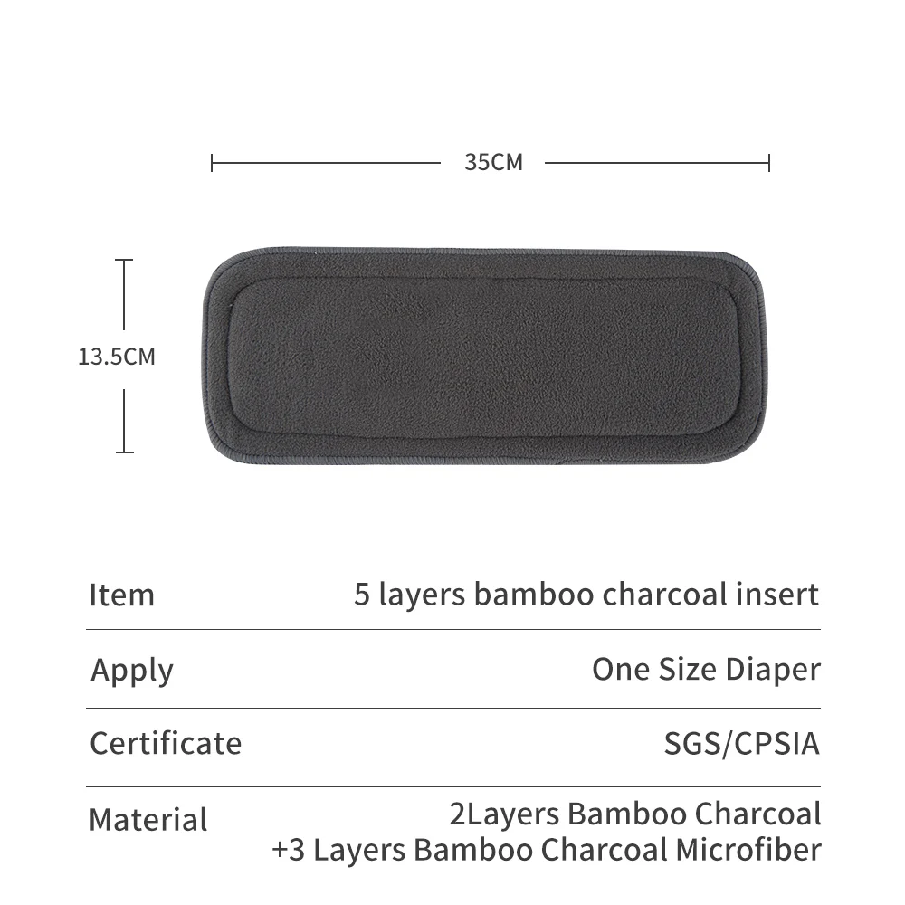 Happy Flute 5 Layers Bamboo Charcoal Insert Reusable Cloth Diaper Insert