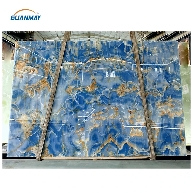 Luxury Marble Blue Onyx Translucent Stone Polished Marble Slabs Backlit for Villa Wall Decoration