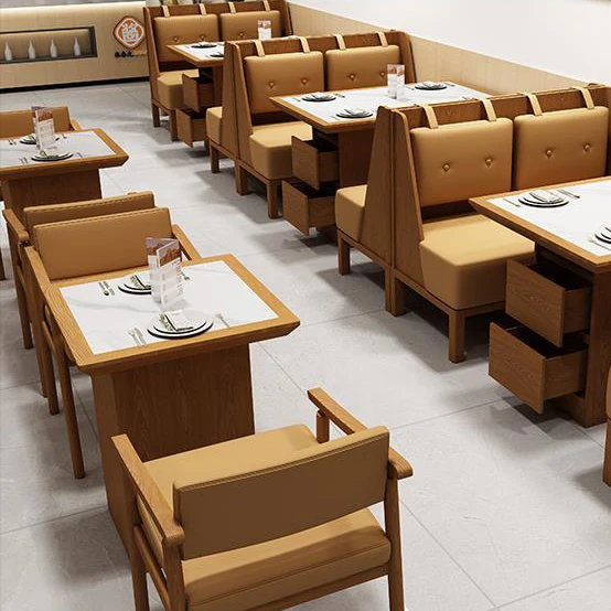 Commercial Solid Wood Restaurant Table and Chair Set Snack Japanese Cuisine Sushi Coffee Fast Food Shop Booth Sofa