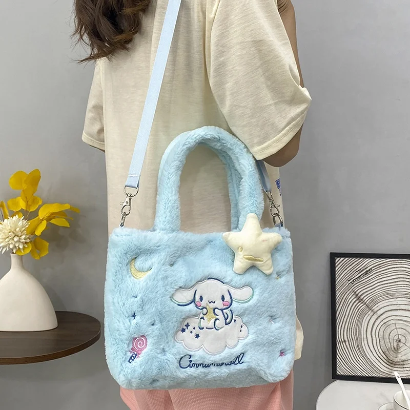 New Arrival Kawaii Sanrioed Anime Handbags Cinnamoroll Kuromi My Melody Plush Backpack Bag Girls Soft Stuffed PP Filling