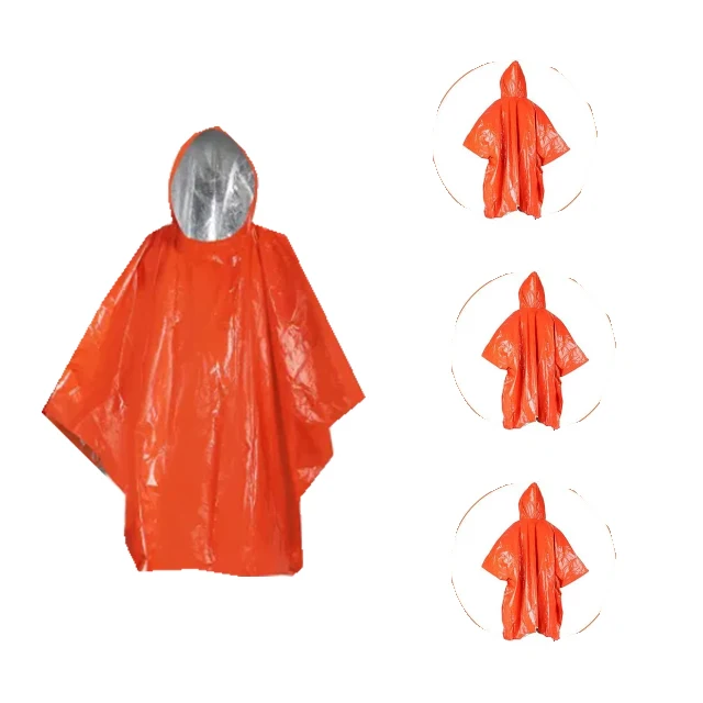 Factory Direct Sales Outdoor Emergency Waterproof Poncho Reusable Thermal Raincoat Lightweight Weatherproof Poncho with Hood