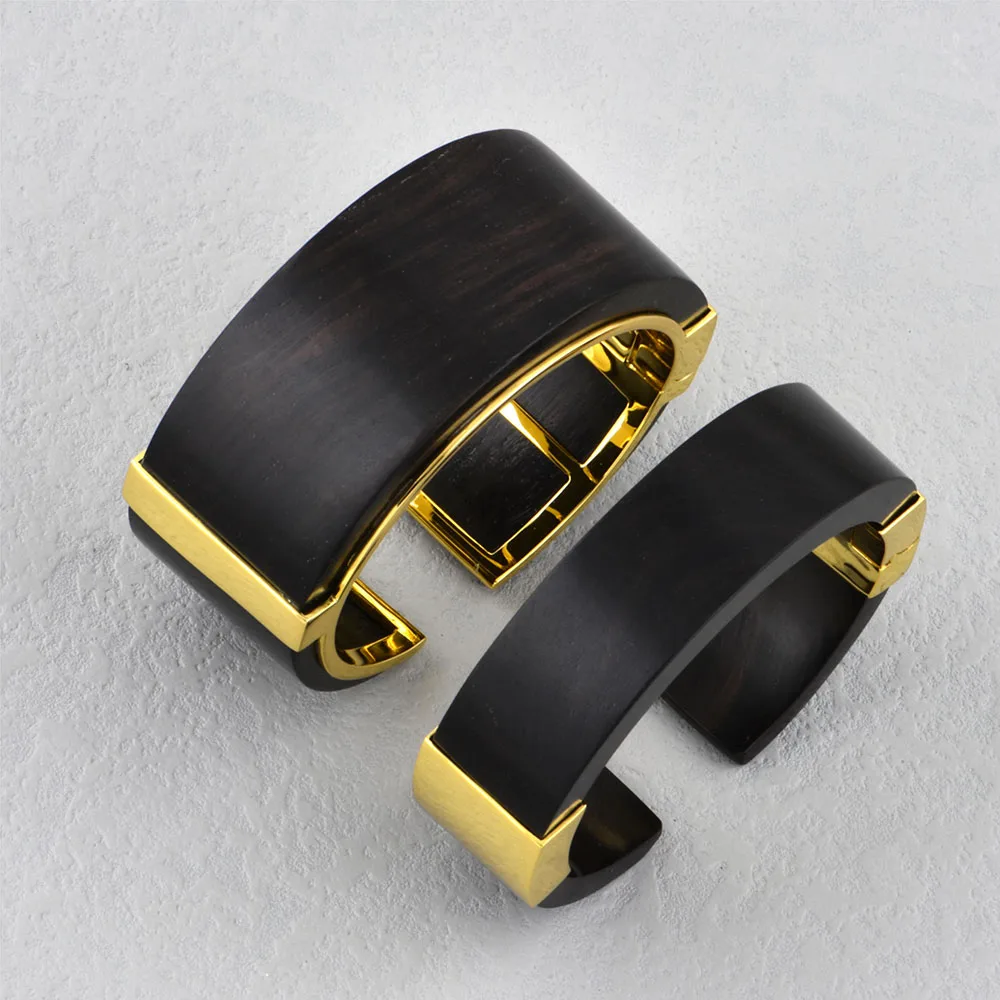 ChinChin Big Vintage Chunky Copper Bangles Jewelry Women 18k Gold Plated Brass Black Ebony Adjustable Cuff Bangle For Women