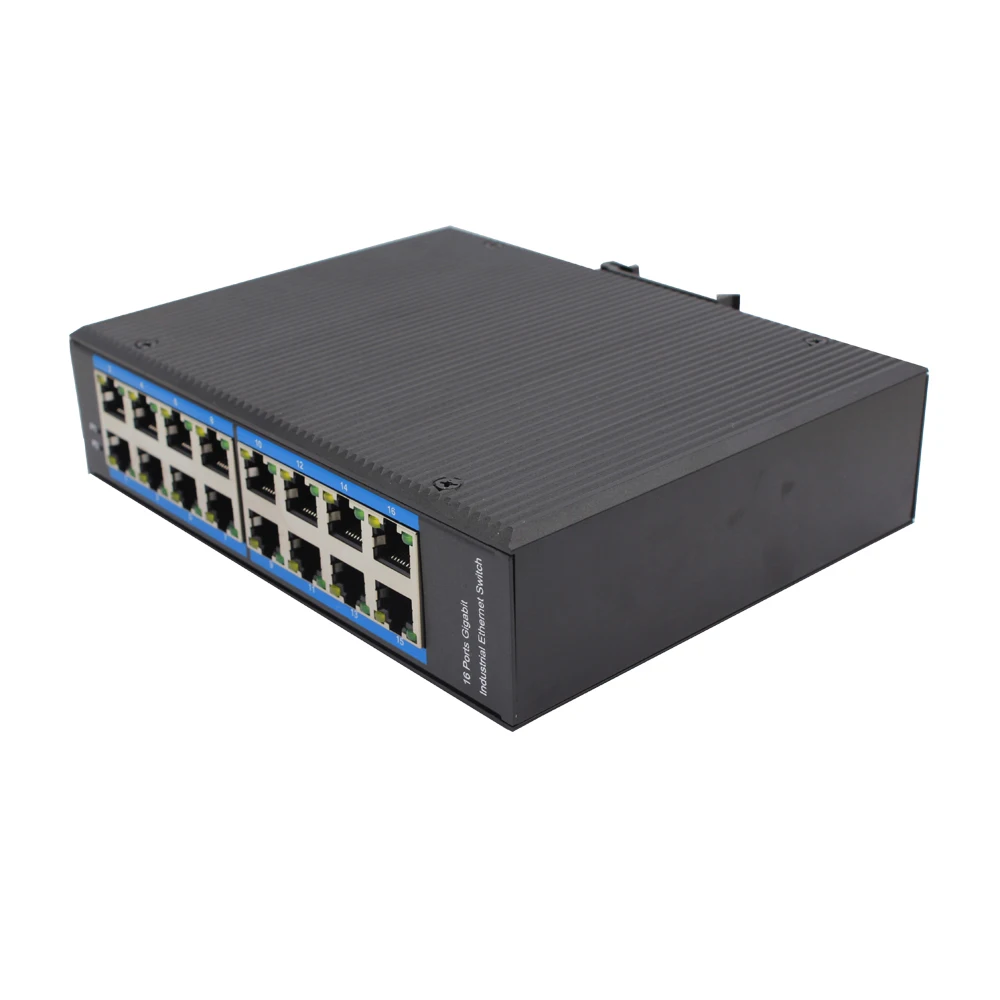 Gigabit 16-port Switch Industrial Grade 10/100/1000Base-T 16 UTP Port 24V Supply Din Rail Mount for outdoor CCTV