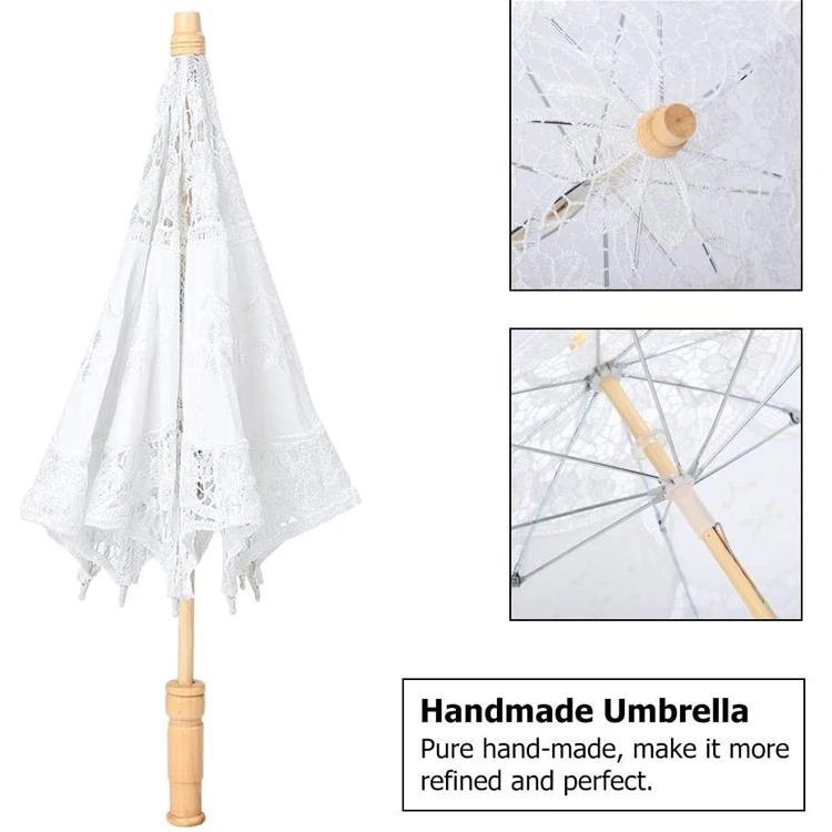 LOTUS Lace Parasol Umbrella Vintage Wedding Bridal Lace Umbrella for Decoration Photo Tea Party Adult Size Cotton Pongee Cartoon