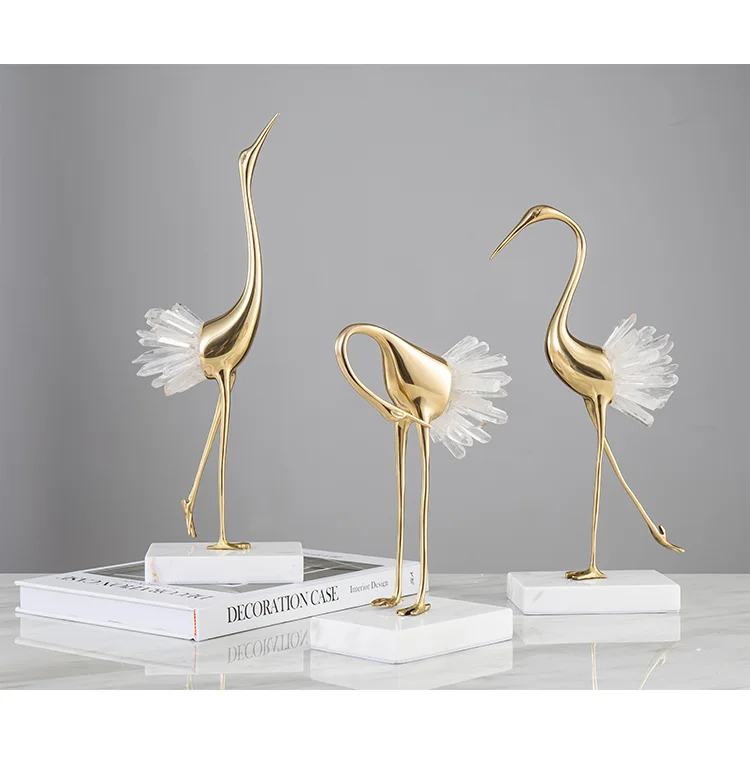 Luxury Gold Crane Crystal Decoration Home Decor Pieces Interior Modern Nordic Table Living Room Gold Accessories For Home