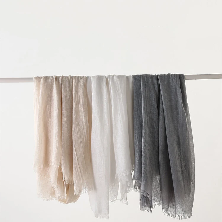 Оптовая продажа мужские и женские летние мягкие шарфы YD494 с кисточками длиной 195 см морские однотонный хлопковый льняной пляжный