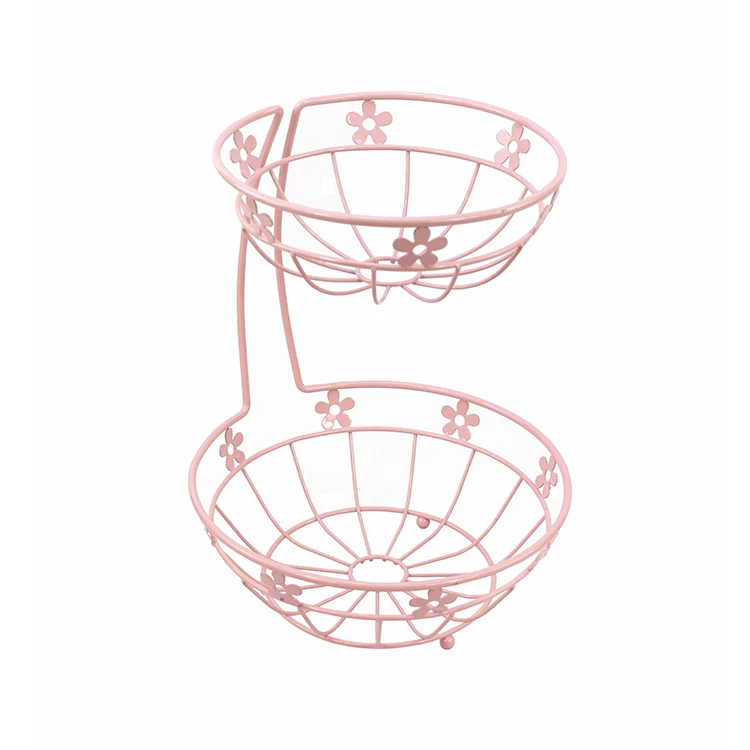 Modern Style Home Kitchen Decorative Metal Wire 2 Tier Fruit Basket