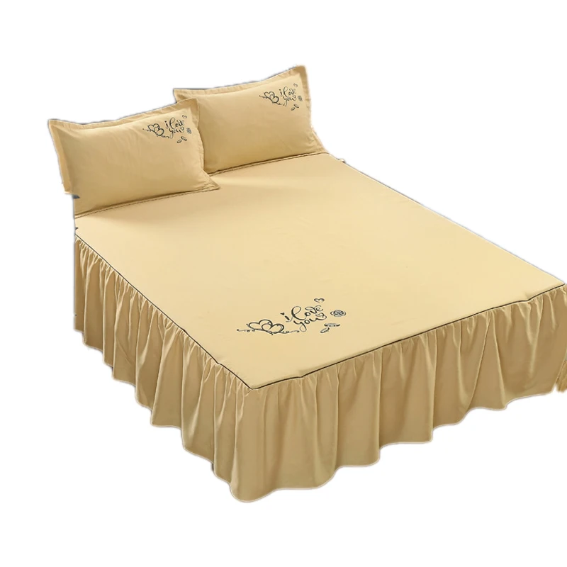 Basics Reactive Printing and Dyeing Bed Skirt Bed Cover for Home Solid Color Brushed Material Three Piece Cotton Eco-friendly 40