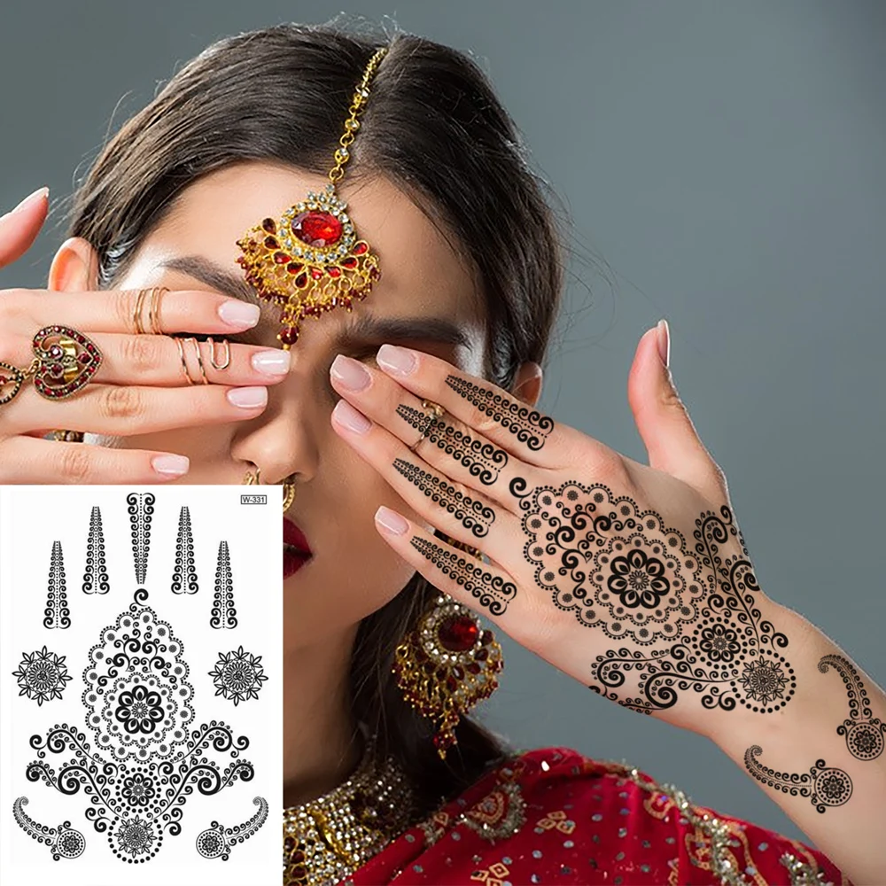 Free Samples Full Hand Henna Temporary Tattoo Stickers Henna Tatouage Black Henna Tattoo Designs Stickers Women