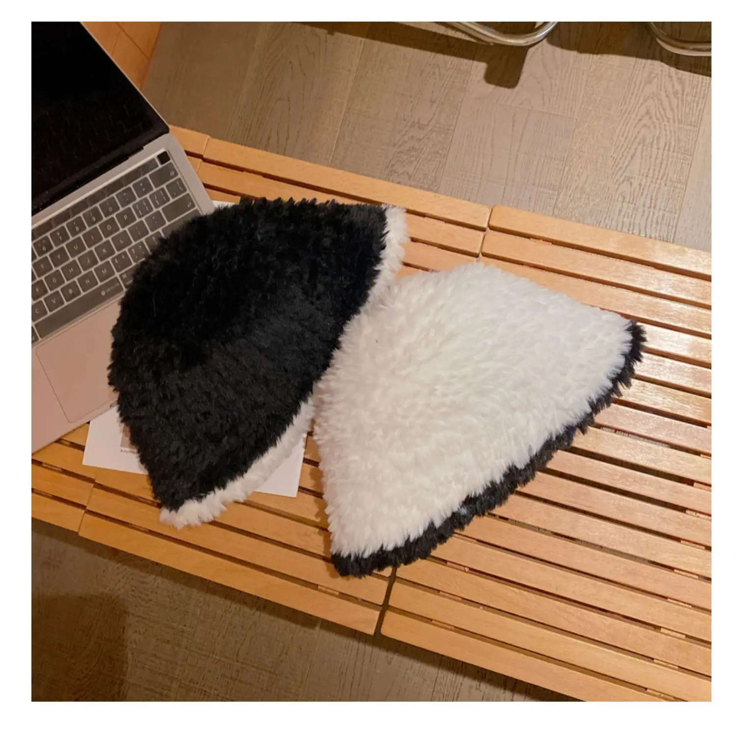 2023 New Fashion Plush Bucket Hat Winter Pure Color Knit Warm Bucket Hat For Women