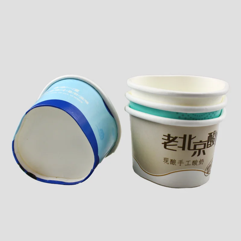 Disposable Paper Cup Thickened Custom Ice Cream Dessert Paper Bowl Paper Cup Triangle Injection Cover Customization