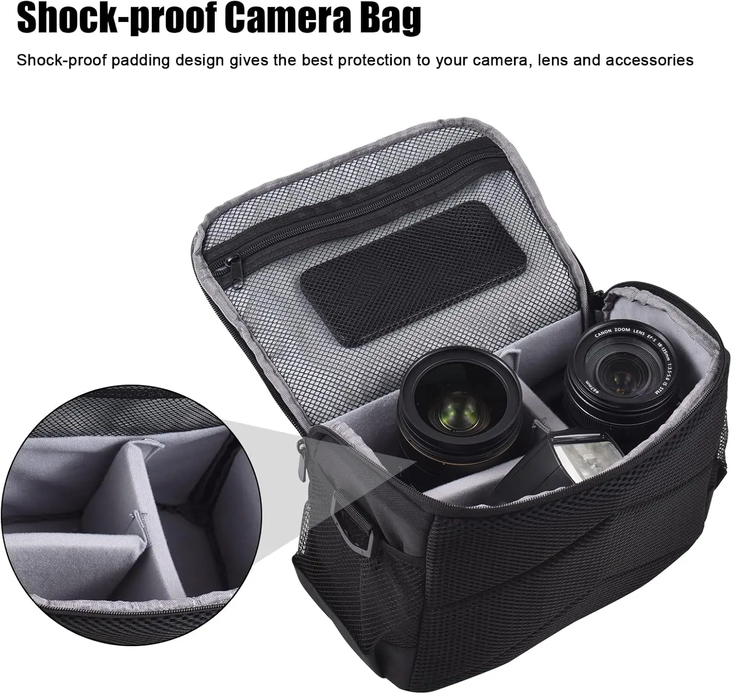 OEM Factory Water Resistant Camera Case Durable Travel Camera Shoulder Bag with Removable Dividers Lightweight Padded Camera Bag