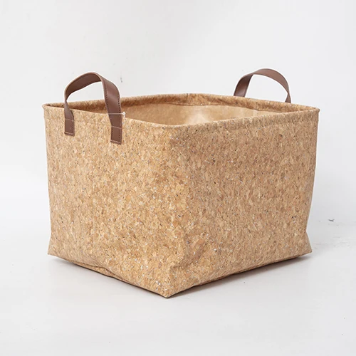 Cork Paper Tote Shopping Bag Friendly cork Tote Bag storage Basket Box With Leather Handles