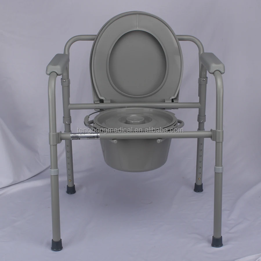 300lbs Medical Homecare Steel 4 in 1 Folding Bedside Commode Chair Portable Toilet Alternative with Bucket