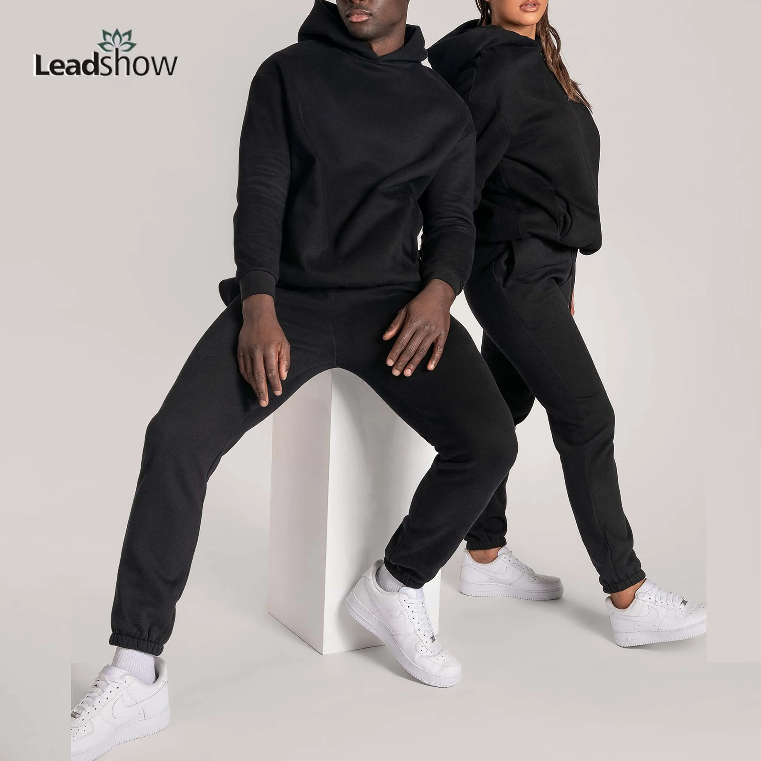 Wholesale Plain High Quality Heavyweight 100% Organic Cotton Blank Oversized Pullover Hoodies And Jogger Sweatpants Set Unisex