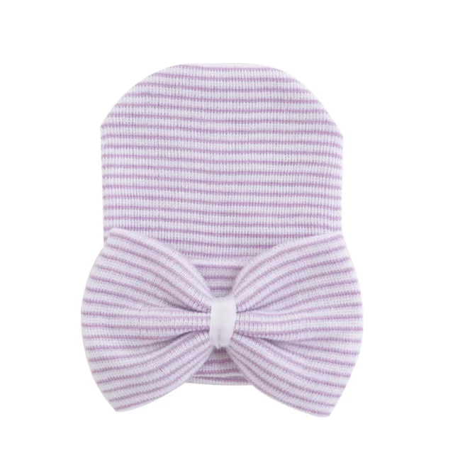 Вязаные шапки унисекс с бантом для новорожденных девочек и мальчиков, шапки, Симпатичные полосатые Шапки для малышей