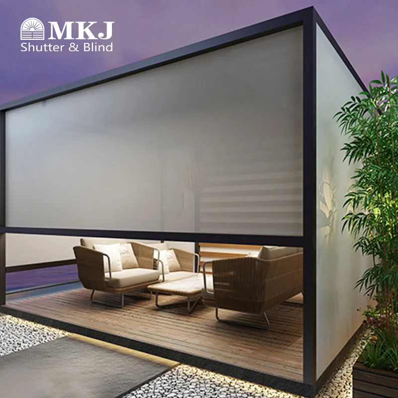 Recycle Automatic Shades Outdoor Motorized Retractable Patio Dual Vinyl Blind Screen Outdoor Zip Track Rolling Blinds