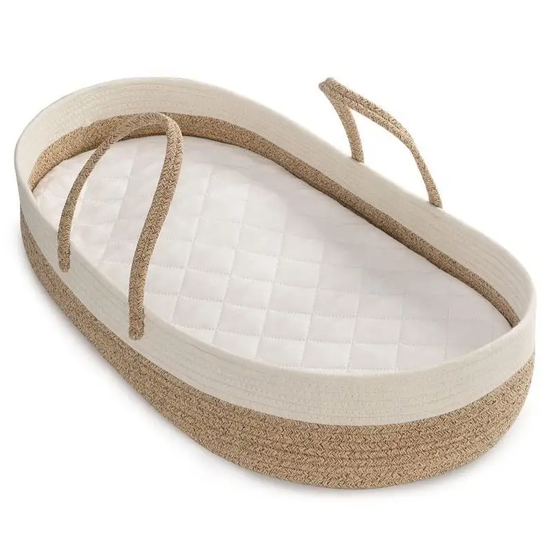 foldable cotton rope baby moses changing basket with Thick Pad for little baby newbornsgift