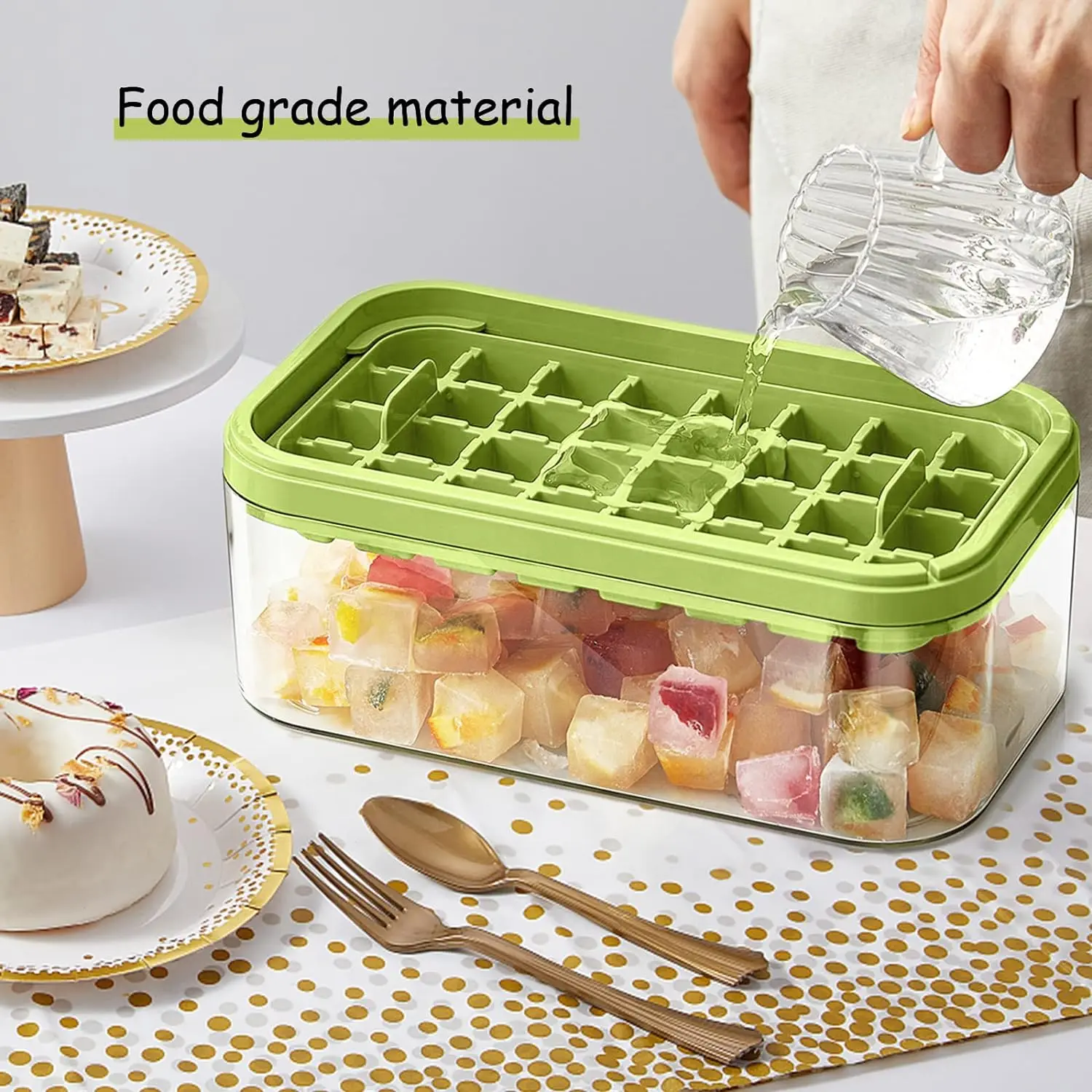Ice Cube Mold for Chilling Cocktail Whisky Coffee Easy Release Tray With Lid and Bin Trays Freezer