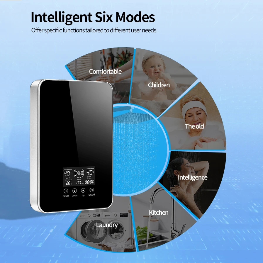 Custom Bathroom Hot Water Heaters High Quality 6000W Electric Water Heater Portable Electric Shower Household Wall Mounted LED