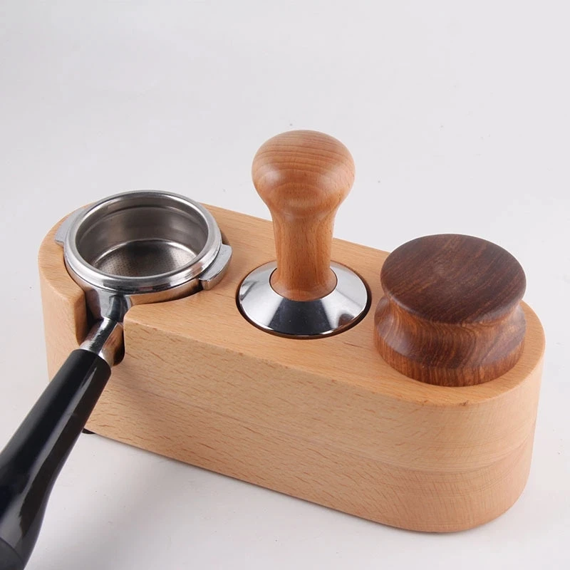 Espresso Tamper Holder Station Wooden Coffee Tamping Station Coffee Filter Tamper Holder Portafilter Mat Stand for 51-58mm