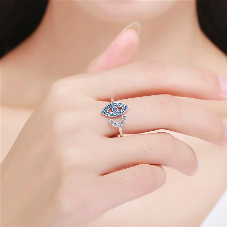 Factory Sale 925 Sterling Silver Jewelry Cubic Zircon Eye Adjustable Open Ring