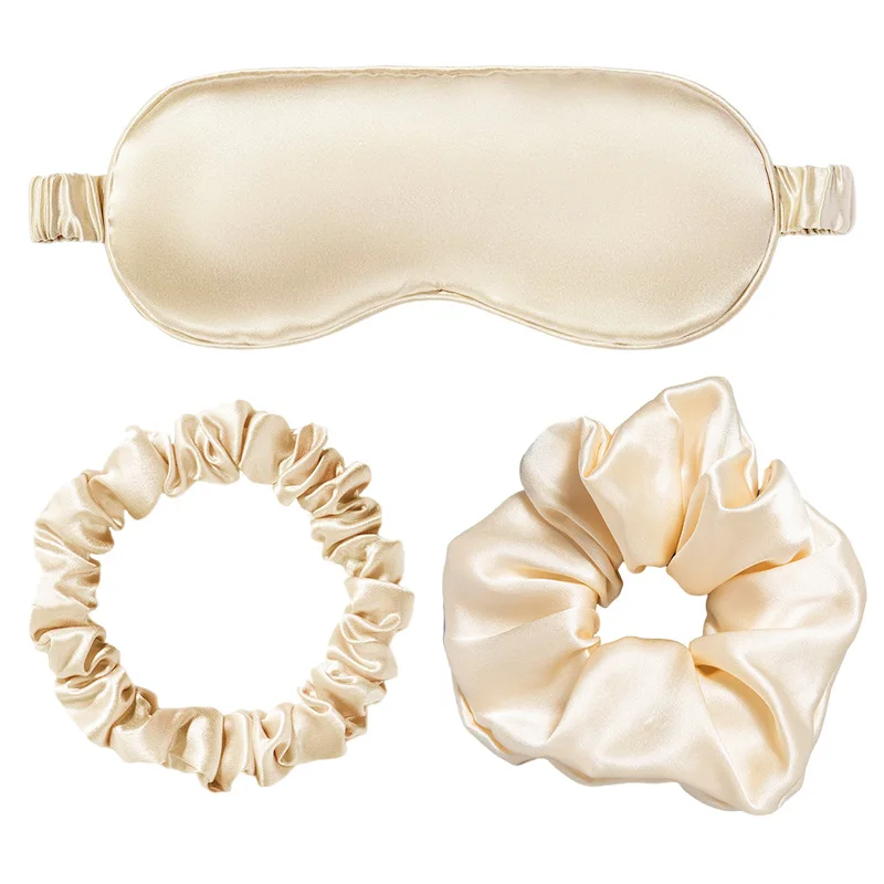 Satin Air Travel Silk Eye Mask Set with Drawstring Bag Hair Scrunchie Hairband for Home Textile