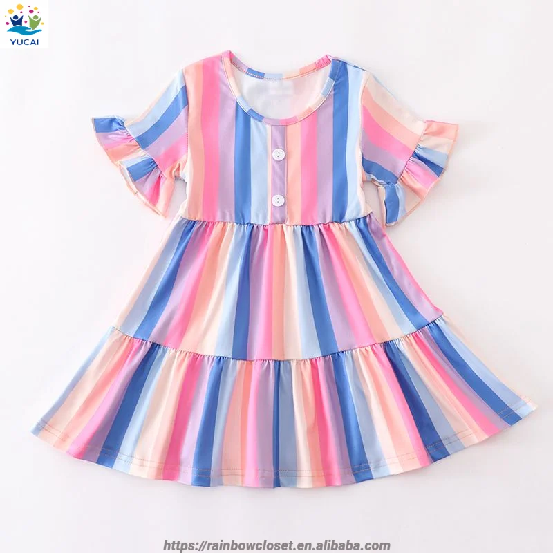 Teenager Girls Vintage Stripes Dress Children Casual Cotton Wearing Child Boutique Summer Outfits Clothing Short Sleeve Pattern