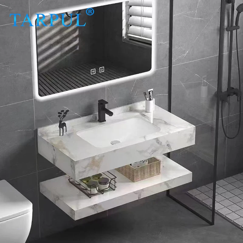 Tarpul Marble Solid Surface Porcelain Sink Artificial Stone Cabinet Basin Wall Hung Bathroom Vanity Slab Basin (1600653091577)