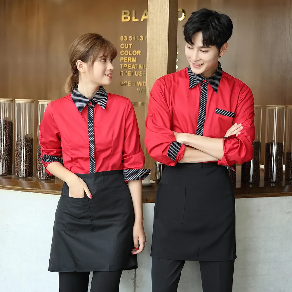 restaurant uniforms dress coffee bar work shirt long sleeve waiter and waitress clothes wholesale