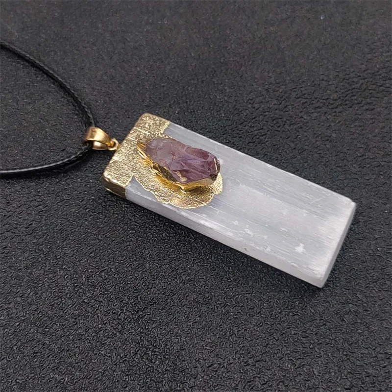 natural car pendant hanging moroccan selenite stick amethyst black tourmaline selenite charing plate wand stick pendant necklace