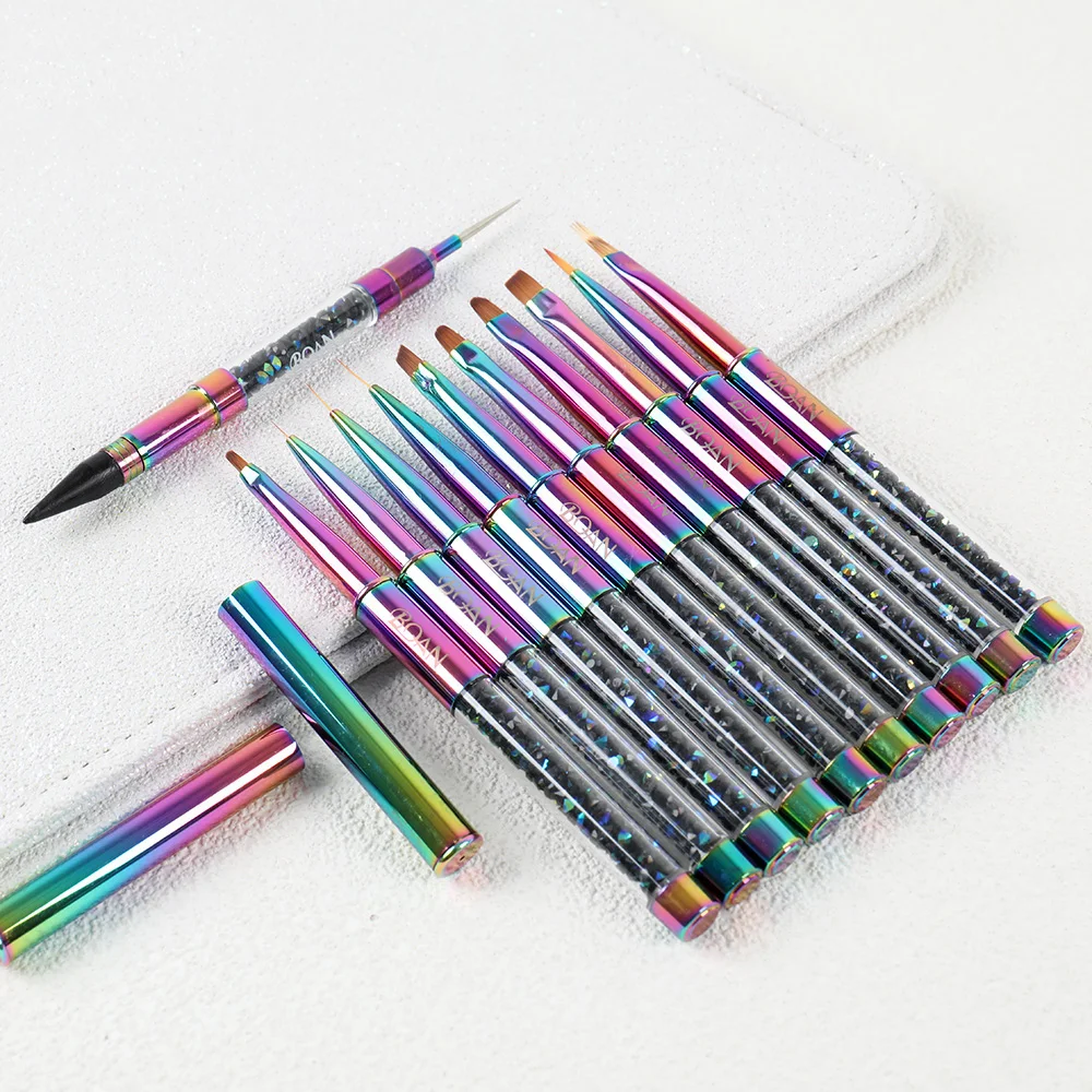 Индивидуальный Логотип OEM 100% чистый Kolinsky нейлоновый волос Holo UV гель Акриловая кисть для ногтей плоские Кисти набор акриловых