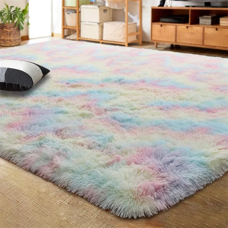 Furry Carpet Tie-Dyed Soft Area Rug Fuzzy Indoor Faux Fur Rugs for Living Room Bedroom Nursery Girls Room Decor Kids Playroom