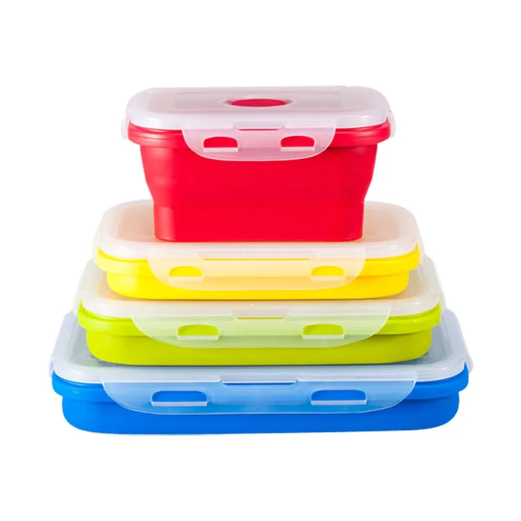 Portable Collapsible Leakproof Silicone Folding Bento Lunch Box Container With Cutlery For Kids Office Worker Adult Children