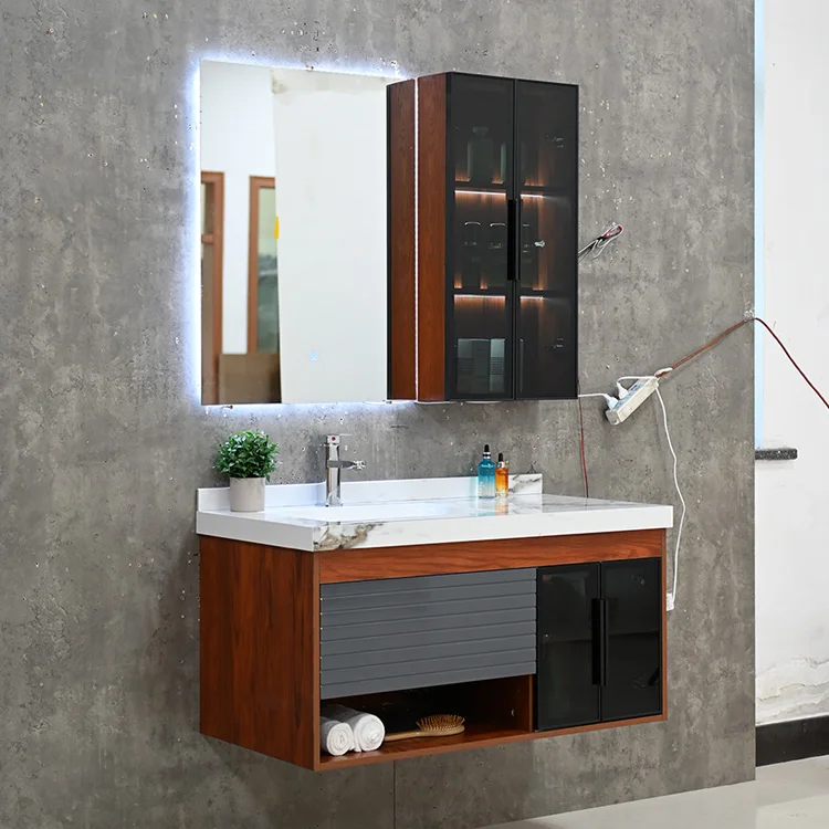 PVC NEW modern side cabinet hotel LED lighted mirror bath room vanity