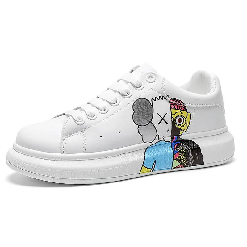 Spring and autumn sports casual shoes Graffiti trend little white shoes Breathable thick-soled increase niche board shoes